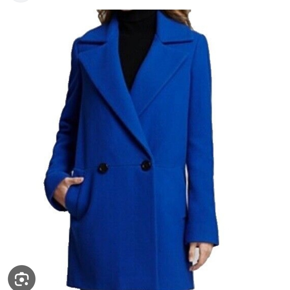 STEVE by Searle Wool Double Breasted Boyfriend Coat Cobalt Blue Sz 12